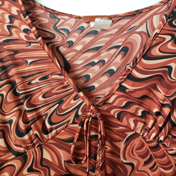 Es.se Women's Multicolor Abstract Flare Sleeved Top, Size M - Picture 3 of 9